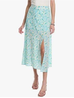BCBGeneration A-Line Daisy Print Side Slit Midi Skirt in Aqua Texture Size Small